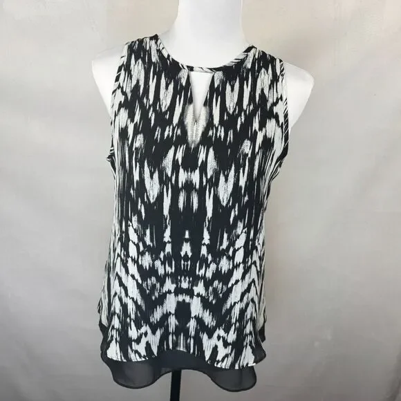 Violet & Claire Women Tank top Sz S Black White Round Neck Keyhole Sleeveless - Picture 1 of 8